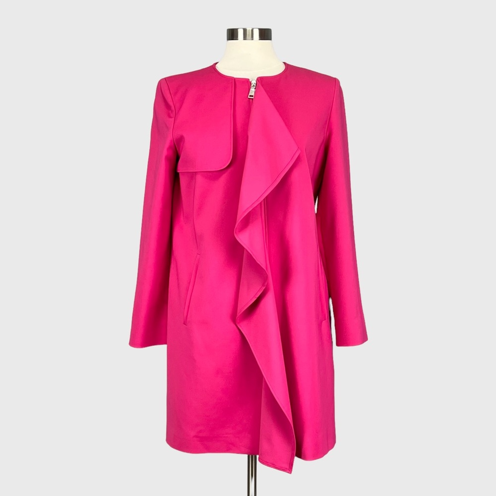 Seventy Sergio Tegon Womens Pink Ruffle Front Zip Trench Coat Jacket size 6